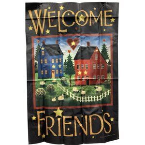Welcome Friends House Flag Summer Garden Decor Farmhouse Rustic Primitive Farm